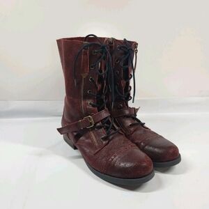 Aldo Burgundy Combat Lace Up Suede Boots 8.5 Women's